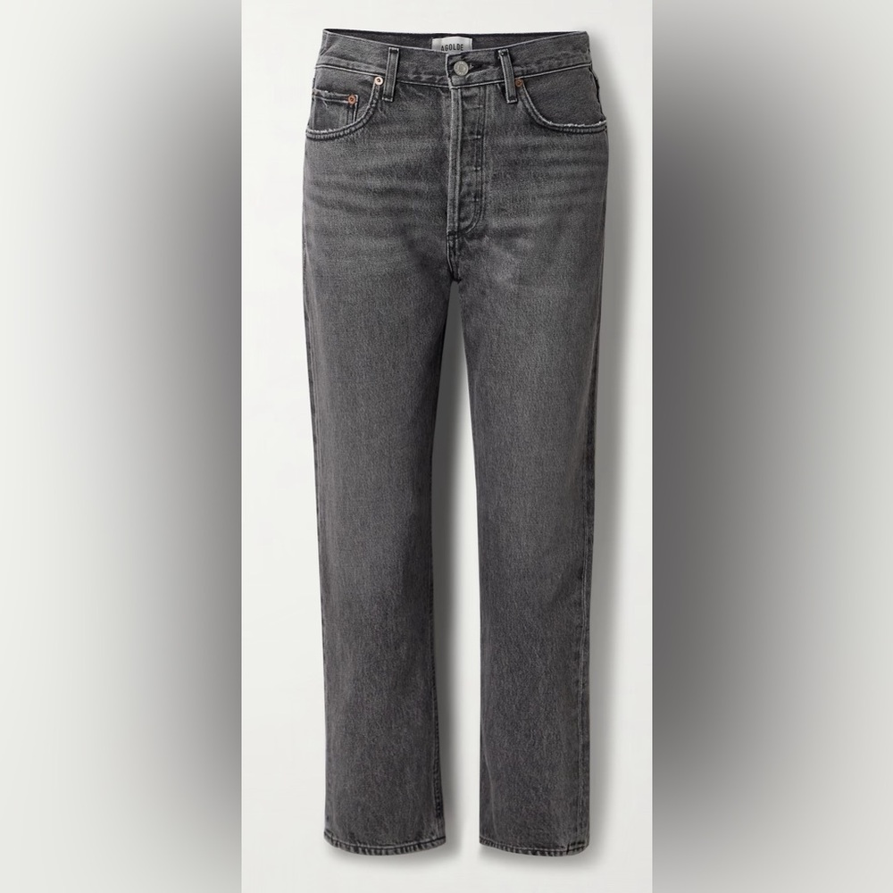 Agolde High-Rise Straight Leg Jeans in Washed Black
